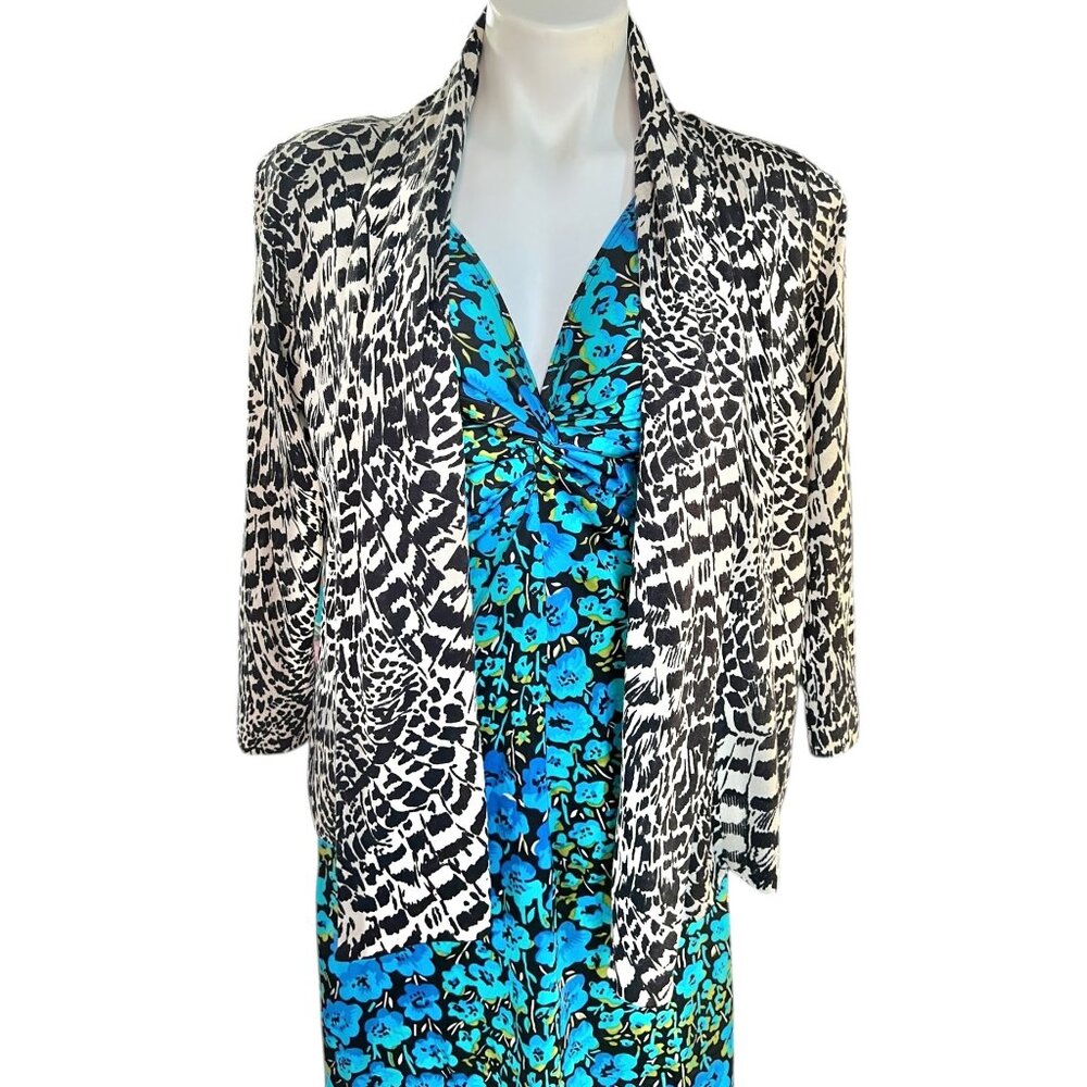 Elie Tahari Womens M Cardigan Black & Cream Animal Print Silk Cashmere READ
